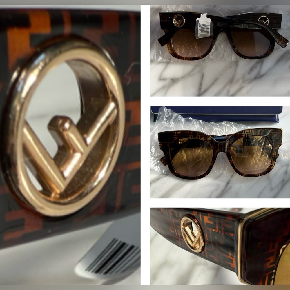 FENDI ZUCCA “FF” OVERSIZE BROWN /BLACK TORTOISESHELL SUNGLASSES - Picture 2 of 16